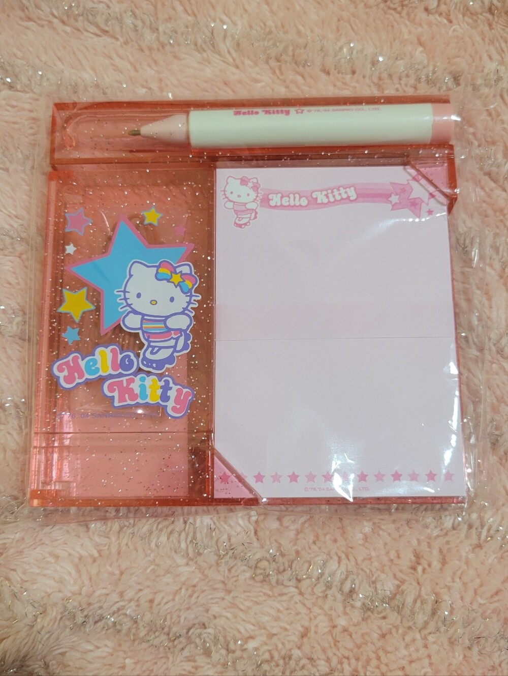 RARE Hello Kitty Rollerskate Mini Notepad Pink Star Glitter Set Sanrio 2004